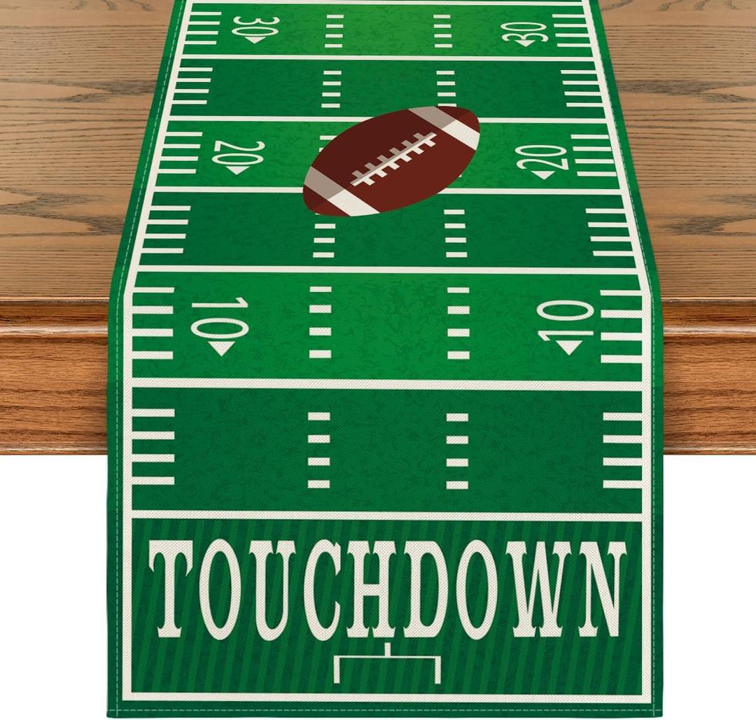 Artoid Mode Touch Down American Football Court Table Runner, Rugby Boy Fall Birthday Party Kitchen Dining Table Decoration for Home Decor 13x120 Inch (Green)