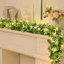 8Pcs Eucalyptus Garland with Lights, Greenery Garland, Green Garland with Flowers, 5.9FT Artificial Faux Eucalyptus Leaves Vines for Table Mantle Home Wedding Party Indoor Outdoor Decor2 Long Lights