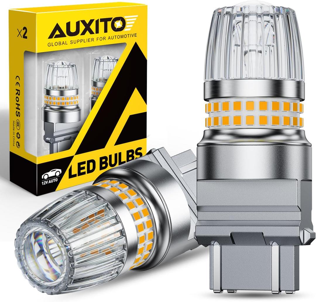 AUXITO Latest 3157 LED Bulb Amber, 3157A LED Turn Signal Bulb, 700% Brighter 3156 3057 4157 3457 4057 4114 LED Bulbs with Projector for Parking DRL Reverse Tail Brake Blinker Marker Light, Pack of 2