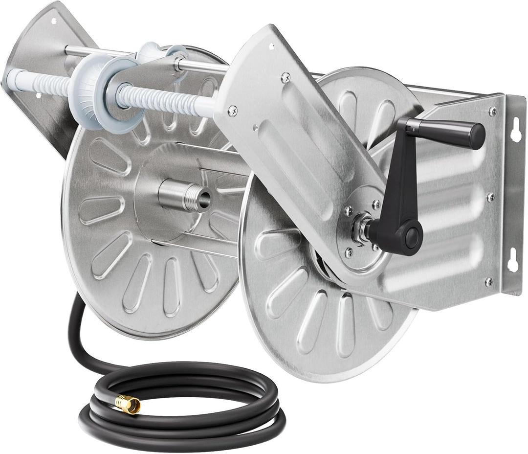 l Water Hose Reel, 3/4" Solid Connector with 5/8" Inlet Hose and Crank,80-Feet 1/2" Capacity