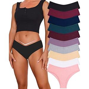 CuteByte 10 Pack Womens Cotton Underwear Sexy Stretch V-Waist Ladies Panties Low Rise Cotton Cheeky Hipster, Medium