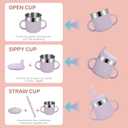 Baby Sippy Cups, 7.4 Oz Sippy Cups, 3 Stages Training Cup, Straw Cup for Infants Toddlers 6-12 Month and Kids 1-3 Year, Stainless Steel Kid Cups with Silicone Straws, 4 Colors B (Coral+Blue+Pink+Purple)