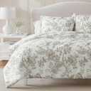 Martha Stewart - King Comforter Set, Smooth Sateen Front with Subtle Sheen & Lightweight Cotton Percale Reverse, 3 Piece Bed Set with Matching Pillowcases (Avery Floral Grey)
