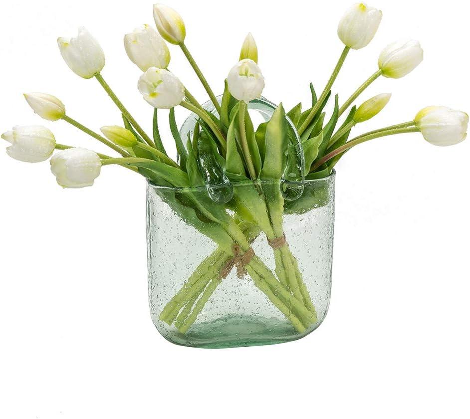 DUYONE 15pcs Artificial Tulips Flowers,Latex Bouquet, Fake Tulips for Office Wedding Party Home Kitchen Garden Decoration(White,15pcs)