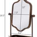 Vintage Makeup Mirror with Tray, 360 Rotatable Antique Table Vanity Mirror with Stand, Metal Retro Desktop Dressing Mirror for Home Decor, Countertop, Bedroom, Bathroom, Living Room