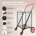 SereneLife Large Folding Utility Shopping Cart with Removable Liner Heavy Duty, 360 Swivel Wheels, 110 lb Capacity, Portable for Groceries, Laundry, Luggage, and More (Red)