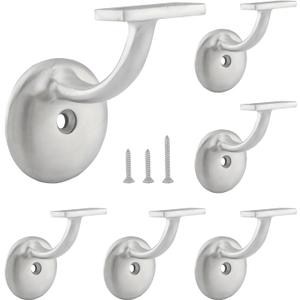 HOME MASTER HARDWARE Hand Rail Brackets, Stair Railing Bracket Heavy Duty Hardware for Stairways, Home or Office Staircase Support Handrail Brackets, Satin Nickel (6 Pack)