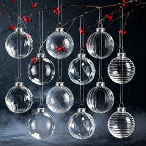 Soulchen 12 Pcs Clear Glass Christmas Ball Ornaments 2.36" Christmas Tree Hanging Ornaments Glass Balls Decorations Xmas Balls for Holiday Xmas Tree Decorations Gifts