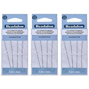 3 Packs - Beadalon Collapsible Eye Needles 2.5" Heavy - 4pcs/pk - Total 12 Needles (in Rigid Pak TM Mailer)