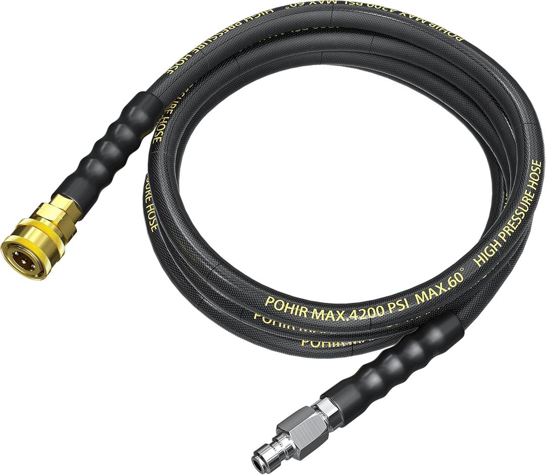 POHIR Pressure Washer Whip Hose 10 FT 4200PSI, Replacement Hose Reel Connector Hose for Pressure Washing, Short Power Washer Hose with 3/8'' Quick Connect, Steel Wire Braid Pressure Hose