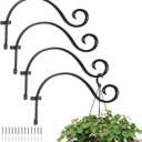 MorTime 4 Pack Hanging Plant Brackets, 12.2 Inches Wall Mount Bird Feeder Hanger Plant Hook with Screws Metal Plant Hangers for Outdoor Lanterns Wind Chimes Bird Feeders