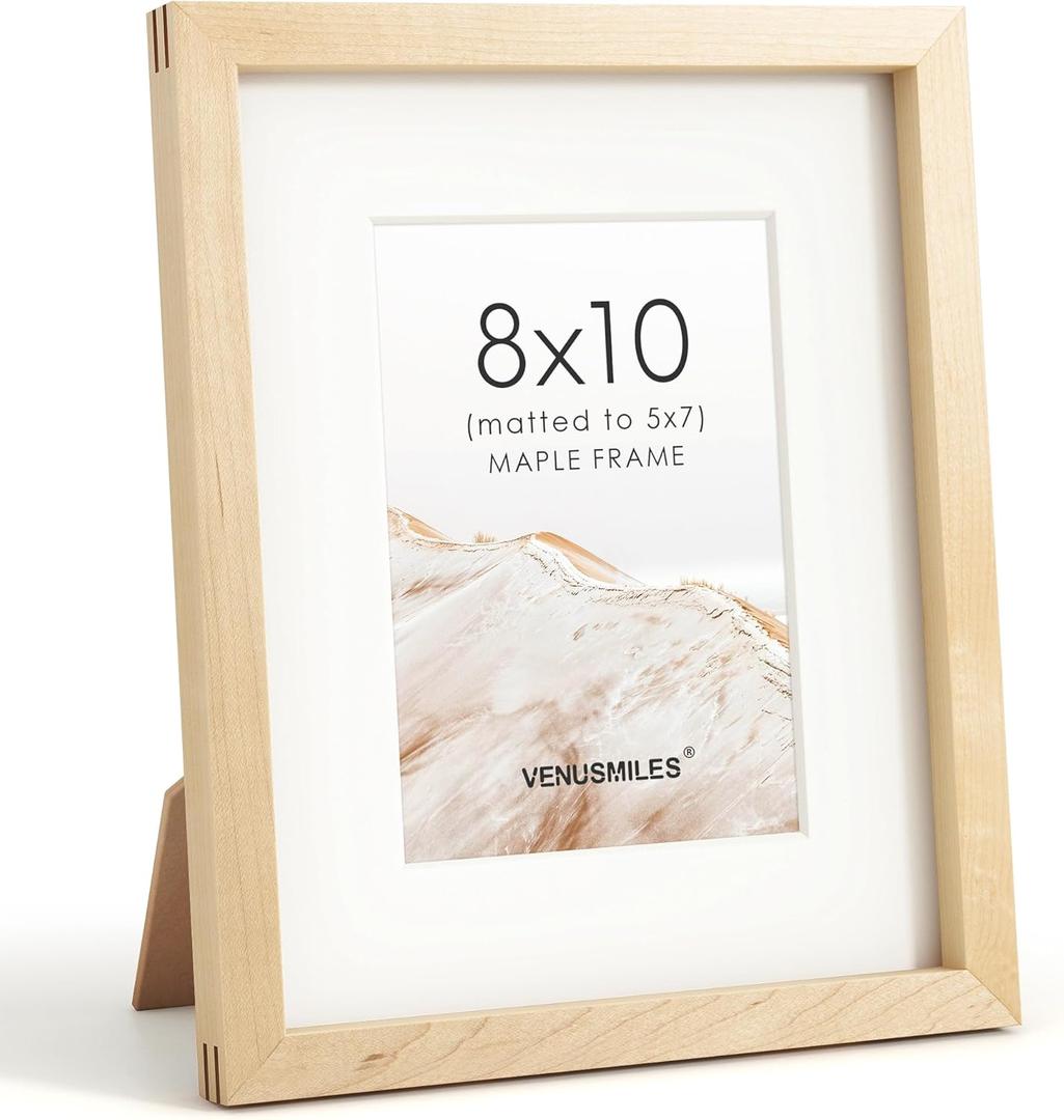 8x10 Picture Frame, USA-Sourced Natural Maple Wood Photo Collage Frame with HD Tempered Glass, Modern Simple 8 x 10 Wooden Frame Matted to 5x7, Gallery Wall Frames for Art, Wall or Tabletop Display