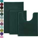 Urvoix Bathroom Rugs Sets 3 Piece, Non-Slip Chenille Bath Rug - Ultra Soft, Washable, Super Absorbent Bath Mat for Bathroom, Toilet and Tub (Dark Green) (20"x32" / 17"x24" / 20"x24" Contour)