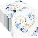 Mr and Mrs Bridal Shower Nakpins, Blue and White Flowers Hearts Geometric Party Napkins 48Pcs Couple Wedding Bride to Be Engagement Party Decoration