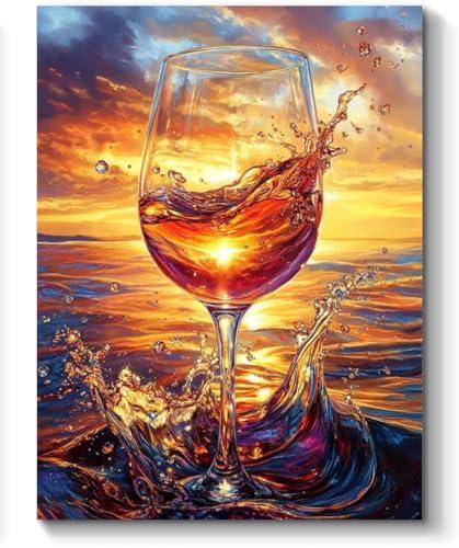 Sunset Wine Glass Paint by Numbers Kit for Adults, 16"x20" Canvas Painting Kit for Beginners, Modern Aesthetic DIY Paint by Number on Canvas for Home Wall Decor 119
