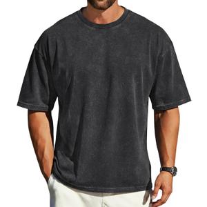 rosemia Oversized Tshirts for Men Vintage Short Sleeve Shirts Acid Wash Basic Tees (Black, S)