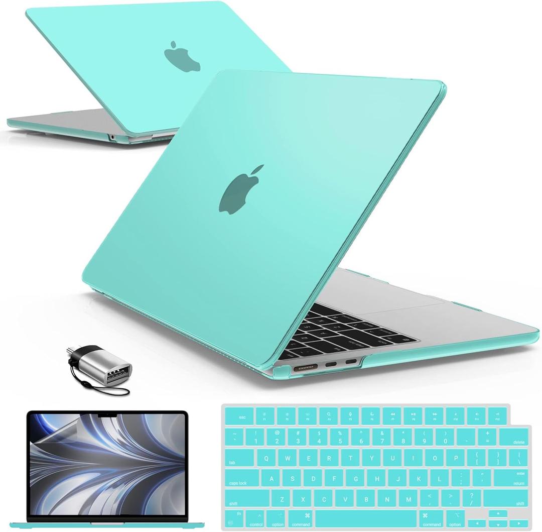 IBENZER Compatible with MacBook air 13 inch Case 2026 2025 2024 2023 2022 M4 A3240 M3 A3113 M2 A2681, HardShellCase w/KeyboardCover ScreenFilm Type-C for Mac air 13.6", Turquoise, KK-TBL+2TC