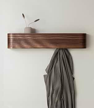Wall-Mounted Coat Rack 'Toke' - Modern Design Coat Rack with Hidden Wall Hooks - Solid Wood Veneer Panel Coat Hanger - Walnut, 

‎20.83 x 2.8 x 3.94 inches