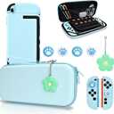 DLseego Storage Carrying Case for Nintendo Switch 2 2025 Accessories Set, 10 Game Card Slots Cute Protective, 1 Hard PC Case, 1PC Flower Blossom Chain, 4 Thumb Grips, Slim & Portable - Blue
