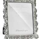 Cuspin Silver 8x10 Picture Frame, Vintage Silver Ornate Palm Leaves Textured Hand-Crafted Resin with Glass Front, Elegant Retro Design Photo Frame for Wall Hanging and Tabletop Display Home Decor (Silver Feather Petal)