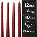 CANDWAX 12 inch Burgundy Taper Candle Pack of 4 - Unscented Smokeless Dripless Candlesticks - Candle Sticks for Party Décor, Christmas Home Decor, Dinner Table Centerpieces - Christmas Taper Candles