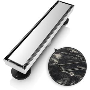 12 Inch Linear Shower Drain Rectangular Floor Drain with Accessories Reversible 2-in-1 Cover Tile Insert Grate Removable SUS304 Stainless Steel CUPC Certified Brushed