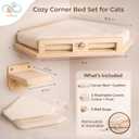 Cat Wall Shelves for Cats & Kitten up to 25 lb Solid Wood Cozy Corner Bed + Cushion with 2 Washable Covers +3 Wooden Steps, Safe Haven for Indoor Cats, Cat Shelves for Wall, Wood Color