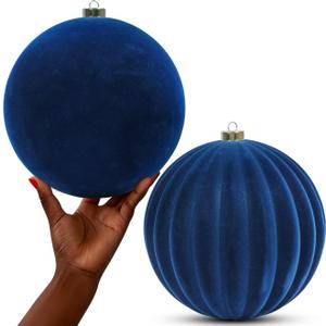LANGXUN 2 Pcs 8 Inch Extra Large Velvet Christmas Ball Ornaments - Shatterproof Hanging Christmas Tree Decorations for Xmas Holiday Party Wedding Home Decor (Navy Blue)