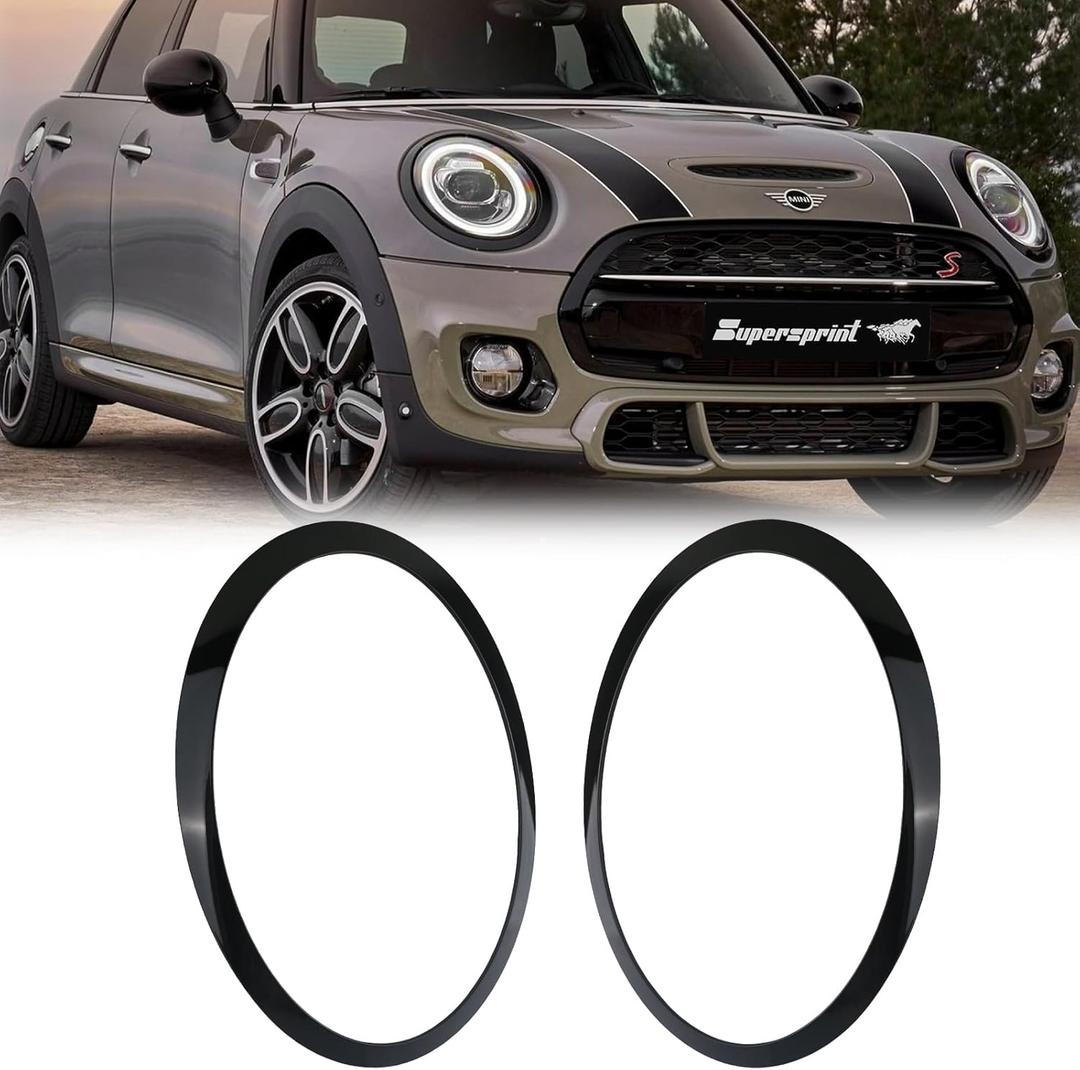 Osompar Headlight Trim Ring Headlamp Bezel Driver Passenger Side Compatible with 2014-2021 Mini Cooper F55 F56 F57 Replaces 51137449209 51137449210 Black Pair