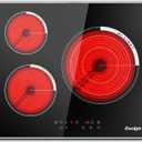 24 Inch Electric Cooktop, 3 Burner Built-in Ceramic Stove Top 220V-240V, 5700W Radiant Electric Cook Top with Touch Control, Timer, Safety Lock, 220V Hard Wired (No Plug)