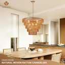 25.6" Large Rattan Gold Chandelier for Dining Room, Farmhouse 8-Lights Boho Hand-Woven Bamboo Chandelier, Drum Wicker Golden Chandeliers for Kitchen Island, Living Room, Bedroom