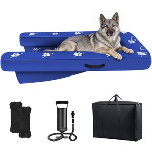 Inflatable Dock Platform, Dog Boat Ramp Floating Non-Slip Oxford and PVC with Lagre Water Ramp for Dogs Pool, Dock, Lake with Traction Rope, Manual Air Pump (4.7ft x 3ft x 6in) L02