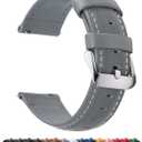Fullmosa Watch Band, Quick Release Leather Watch Strap for Men Women, Replacement Bands Width 14mm 16mm 18mm 19mm 20mm 21mm 22mm 24mm (Grey+silver buckle)