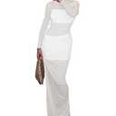 Ekaliy Women's Sexy Mesh Bodycon Dress Long Sleeve See Through Bodycon Ruched Midi Dress Party Cocktail Dresses (White, Large)