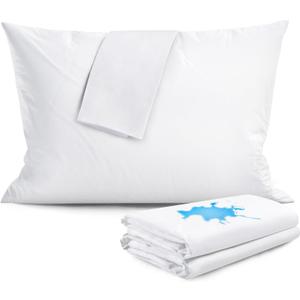 2 Pack Waterproof Zippered Pillow Protectors,100% Cotton Standard Size Pillow Covers,Anti-Dust,Stain and Sweat Resistant,Ultra Soft and Breathable Pillowcases(Upgraded)