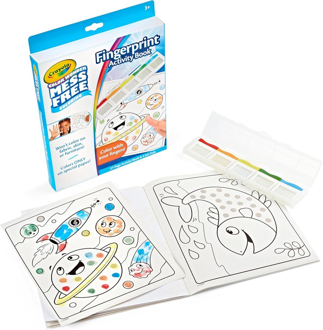 Crayola Color Wonder Mess Free Fingerprint Activity Book, Finger Painting Alternative, Arts & Crafts Gift for Kids Ages 3+ (Medium)