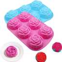 2 Pack Silicone Rose Mold for Handmade Soap Large Rose Flower Soap Mold Cake Chocolate Mould Pudding Tray for Candy Muffine Jelly Soap Cake Ice Cube Baking ToolsPink/Blue