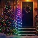 Double Spiral Christmas Tree Light Outdoor, Color Changing Remote Control Outdoor Light Up Christmas Tree with 8 Modes, 24V Plug&Play ETL Waterproof for Xmas Yard, RGB+IC, 7FT