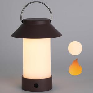 Rechargeable Outdoor Lantern Waterproof, Dimmable Warm White & Flickering Flame Mood Light, Portable Cordless Table Lamp for Patio/Camping/Shower/Emergency Power Outage (Coffee)