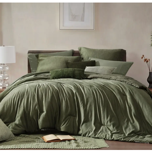 7pcs, Bedding Size: 102" x 90", Olive Green