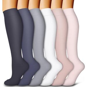 Bluemaple 6 Pack Copper Compression Socks for Women and Men Circulation-Best Support for Medical, Running,Nursing,Athletic (Large-X-Large, D-assorted1-smoky Pink)