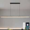 Modern LED Linear Pendant Light, 47 Dimmable Chandelier with APP & Remote Control, Ice-Crack Acrylic, Adjustable Height, 3000K6000K Kitchen Island Lighting for Dining Room & Office Black