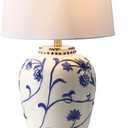 Tribesigns 27-Inch Table Lamp with Blue and White Porcelain Ginger Jar, Embossed Floral Ceramic Base with Fabric Shade for Living Room, Entryway, Nightstand for Bedroom