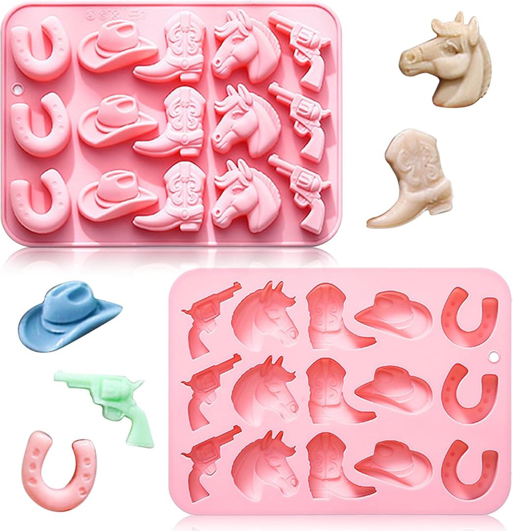 Cowboy Chocolate Mold, Cowboy Hat, Cowboy Boot and Horse Shapes, Cowboy Silicone Mold for DIY Cake Decorating Cupcake Topper Fondant Candy Gum Polymer Clay, Western Themed Party Decorations