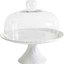 Jusalpha 12 Inches White Porcelain Decorative Cake Stand-Cupcake Stand (CS01 - Glass Dome)