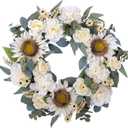 Spring Wreath for Front Door - 24 Inch White Flower With Artificial Sunflower, Peony, Rose - Mixed Faux Floral Spring Summer Decoration for Home Indoor Outdoor Door Wall