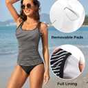 Women Tankini Swim Top Only - Tummy Control Swimsuit Bathing Suit Top (Black, L)