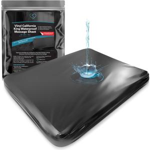 Black Vinyl California King Waterproof Fitted Massage Bed Sheet with Side Pocket | Mattress Protector, Bed Cover for Nuru Massage - Oil, Water-Based, Silicone Safe | 72 x 84 +15.7'' Deep Pocket