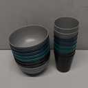 Supernal 32pcs Wheat Straw Dinnerware Sets,Plastic Plates and Bowls Sets for 8,Unbreakable Plates and Bowls Sets Dishwasher Safe Fun Colors Perfect for Cooking Family Camping Picnics (Blue/Green/Grey/Black)