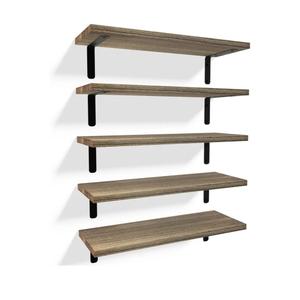 RICHER HOUSE Rustic Wood Shelves Set of 5, Farmhouse Style Floating Shelf for Wall Décor, Hanging Shelves for Bathroom, Bedroom, Storage, Kitchen, Living Room - Carbonized Black